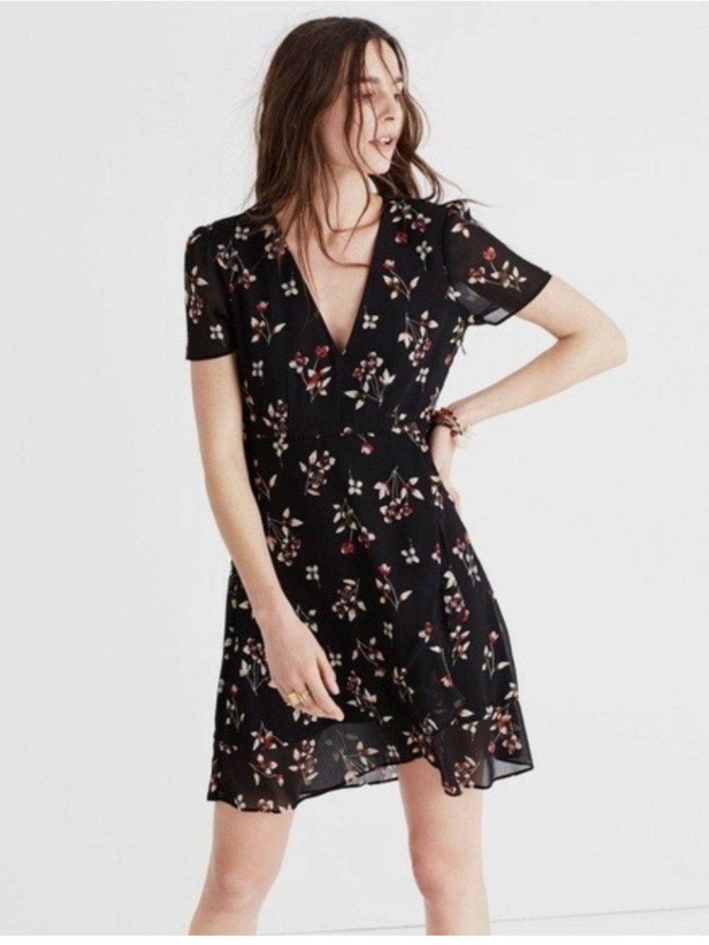 Madewell 90's Posey Ruffle Romantic Floral Mini Dress Size 12 NWT